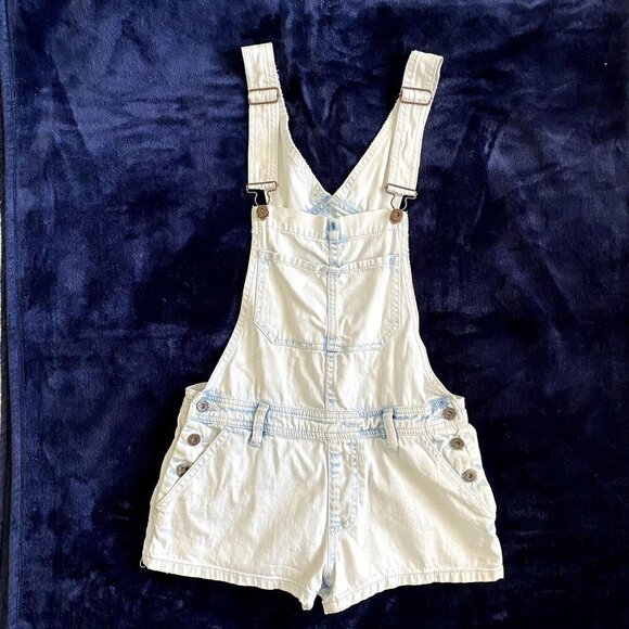 Bullhead Denim Co | Faded Wash Denim Short Overalls | Size: Small - Picture 1 of 10